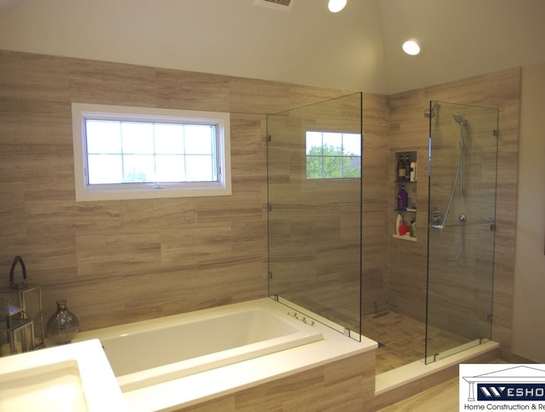 Palatine bathroom design and remodeling project with modern tile and fixtures