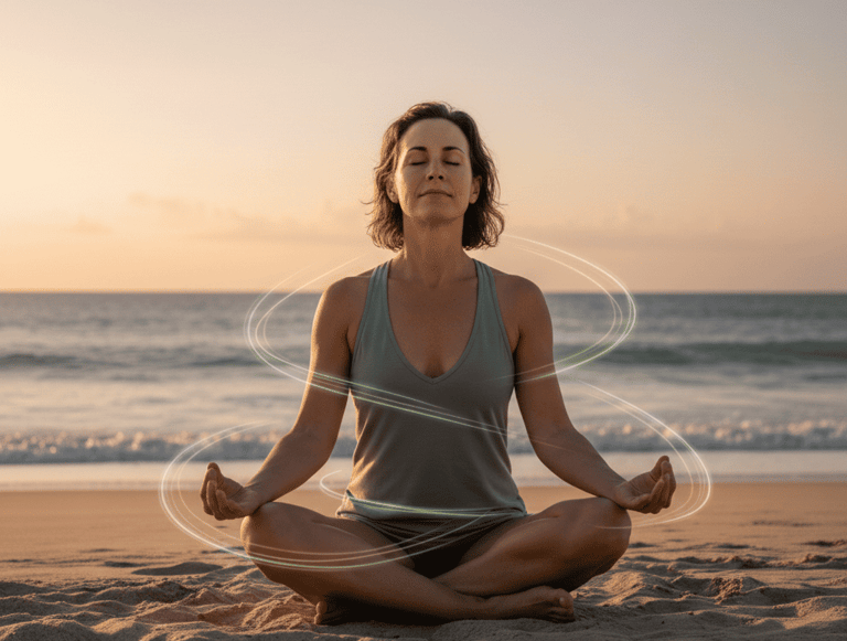 Sra de mas de 45 años tomando la respiracion Breath Reset 45