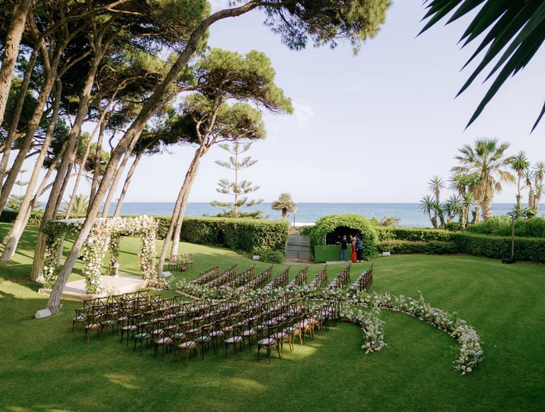 Seafront wedding ceremony lawn in Marbella