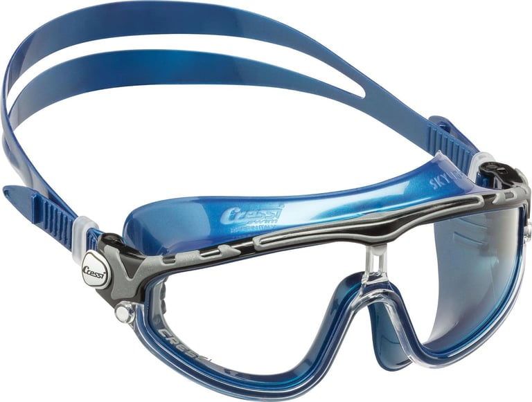 a pair of goggles with a blue lens and a pair of glasses