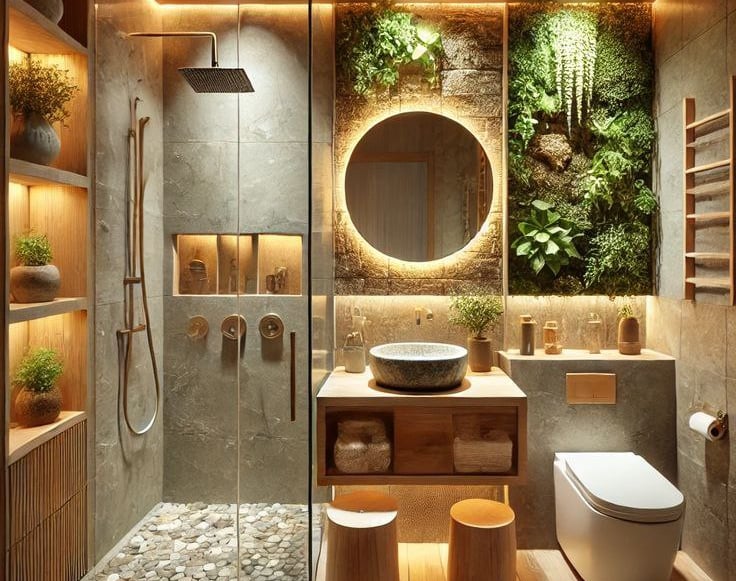 “Bathroom essentials including storage organizers, shower caddies, and modern bathroom décor for a f