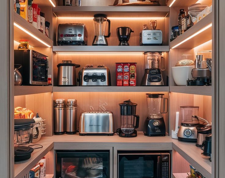 Storage and organization essentials including shelves, closet organizers, bins, baskets, drawers, an
