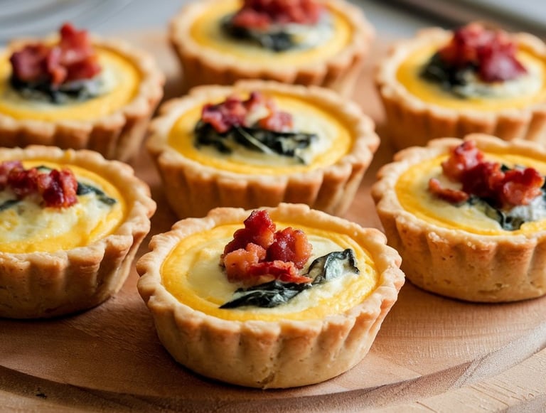 a bunch of small pie crusts on a wooden board