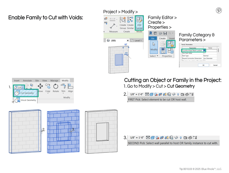 Revit screen shots to explain Tip 0010.03,   Cutting Objects in Revit Project with a Void Family.