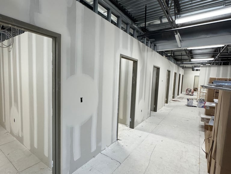 drywall taping and mudding at commercial building