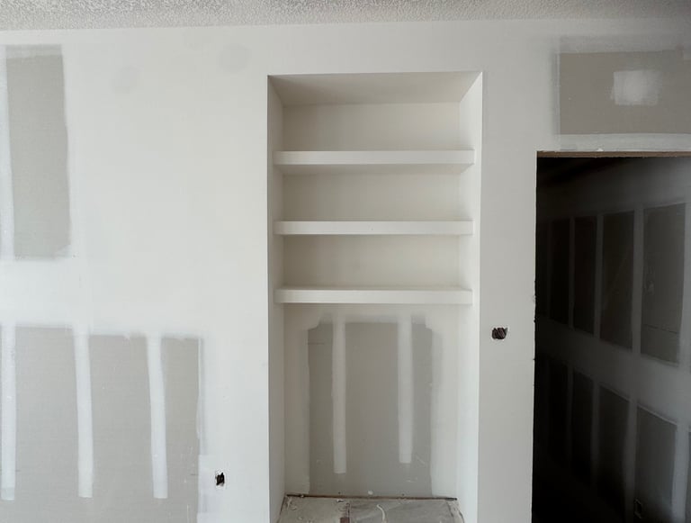 wall with fresh mud and tape and ceiling with orange peel texture