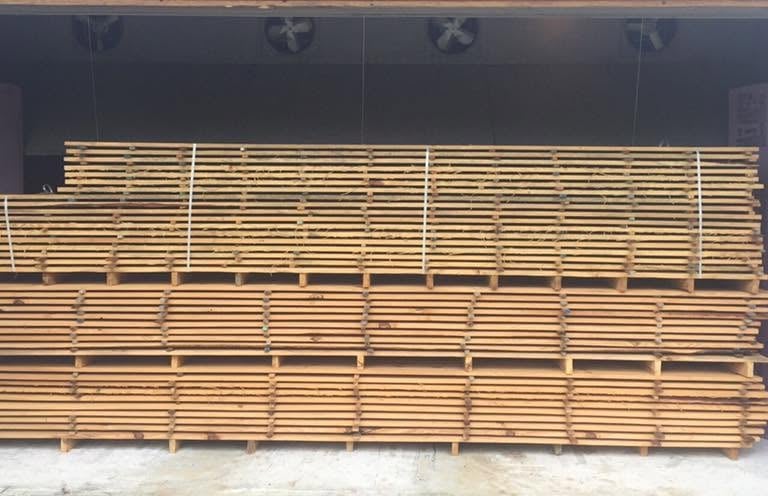 Stacked lumber for kiln drying in Central Georgia.