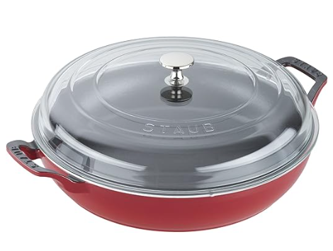 Staub 3.5-quart enameled cast iron braiser with self-basting lid, made in France non-toxic cookware