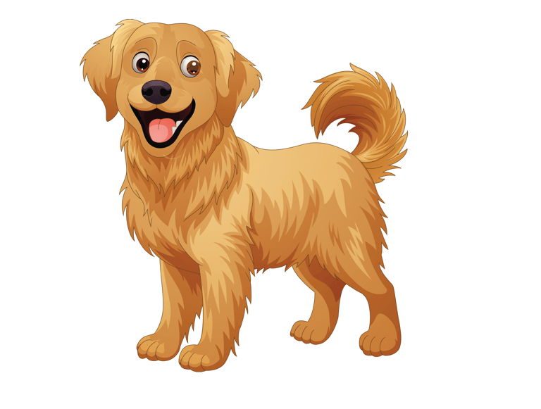 a happy dog standing satisfied that poof pet waste removal cleaned the dog poop