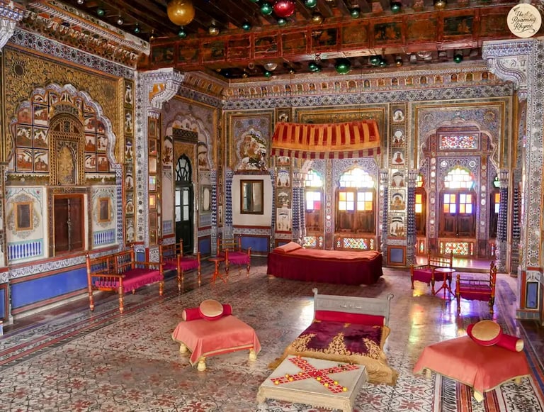 Takhat Vilas at Mehrangarh Fort Jodhpur, royal chamber of Maharaja Takhat Singh with murals.