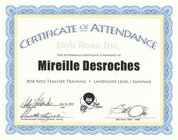 Mireille Desroches, Certificat d'instructeur Bob Ross Paysage niveau 1