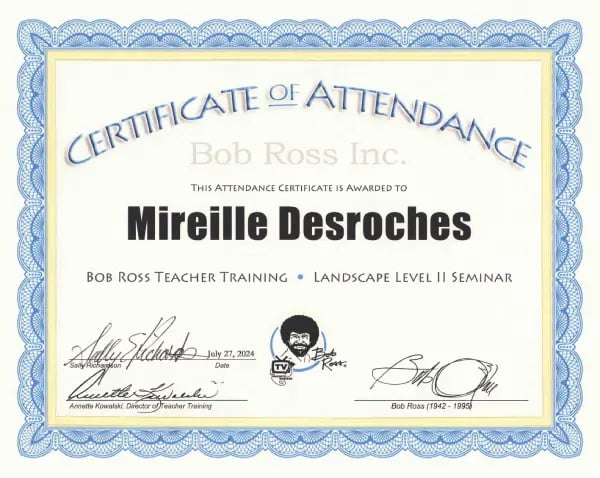 Mireille Desroches, Certificat d'instructeur Bob Ross Paysage niveau 2