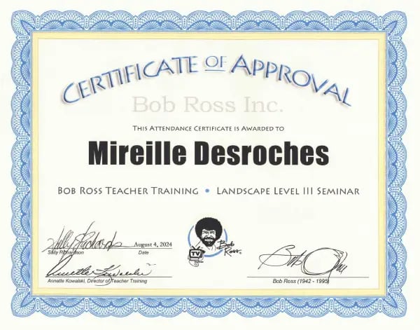 Mireille Desroches, Certificat d'instructeur Bob Ross Paysage niveau 3