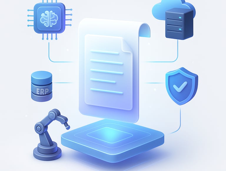 Illustration of AI-driven document extraction and ERP integration with automation