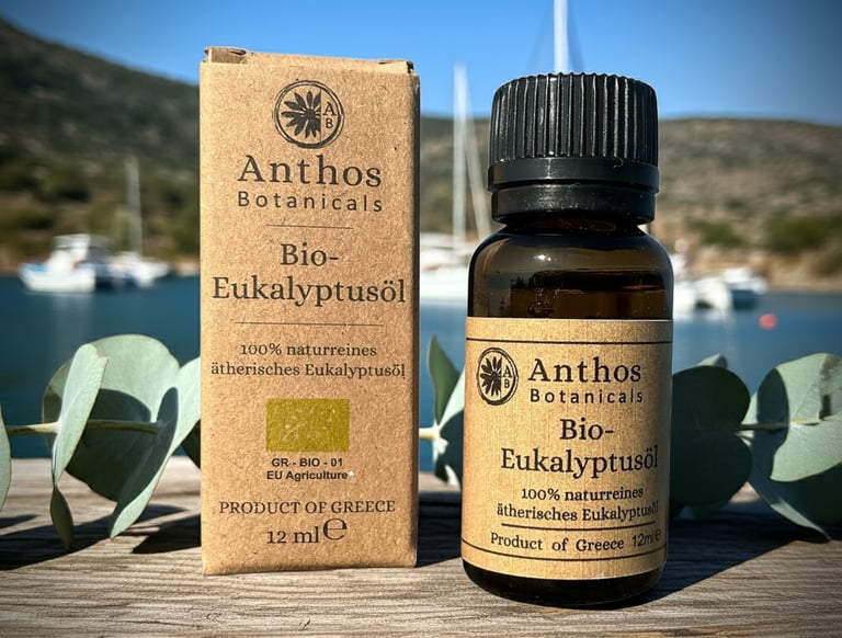 a bottle and a box of eucalyptus essential oil
