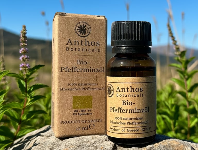 a bottle and a box of peppermint essential oil 