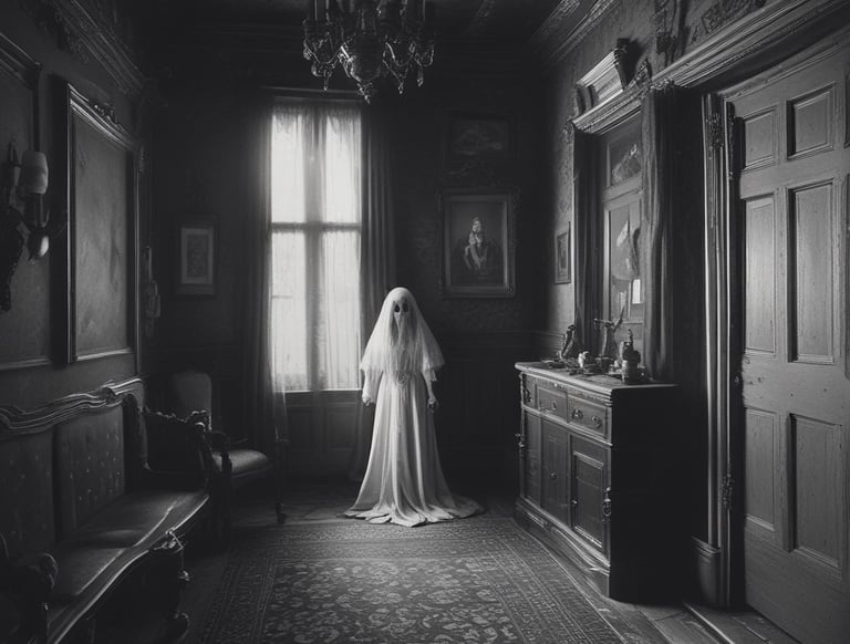 A dimly lit building facade with a vintage neon hotel sign glowing in orange. The building has multiple windows and black wrought iron balconies, giving it a classical architectural style.