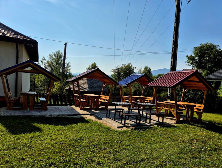 mese cu bănci și acoperiș imagine 3