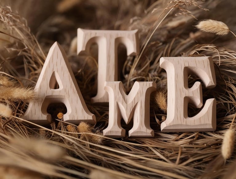 Holzbuchstaben ATME auf Gräsern um besser Abschied nehmen zu können