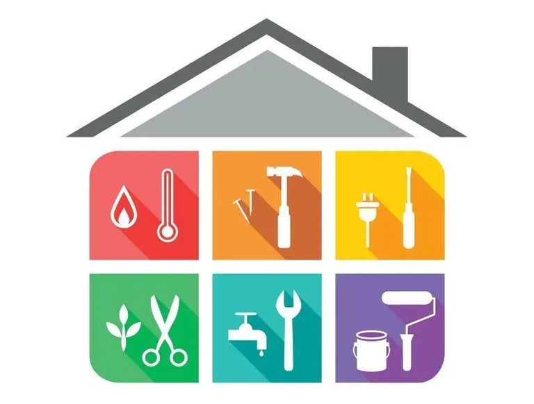 Handyman services icons for plumbing, electrical, painting, and more