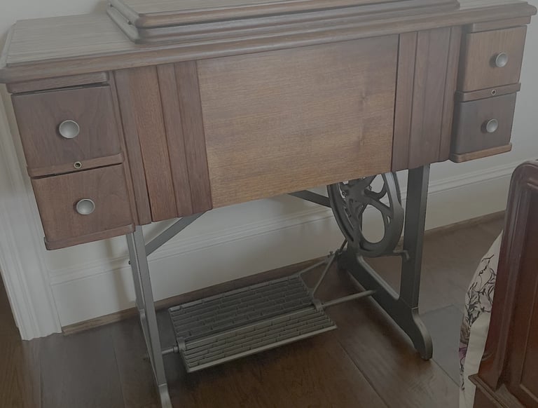 White sewing machine cabinet restored