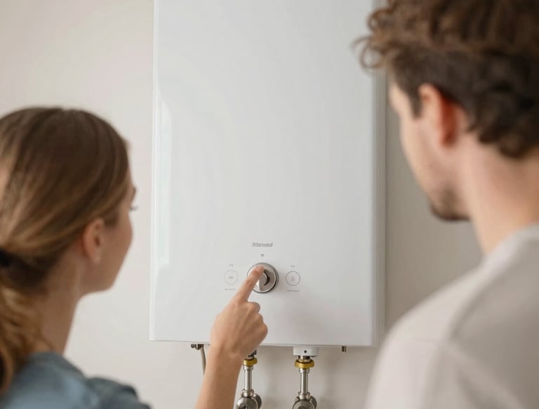 A professional assessor reviewing a home's energy meter with a tablet in hand.