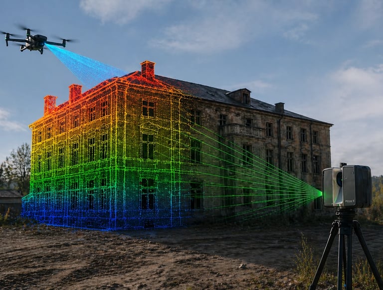 Zbieranie danych pomiarowych budynku z wykorzystaniem drona i skanera laserowego