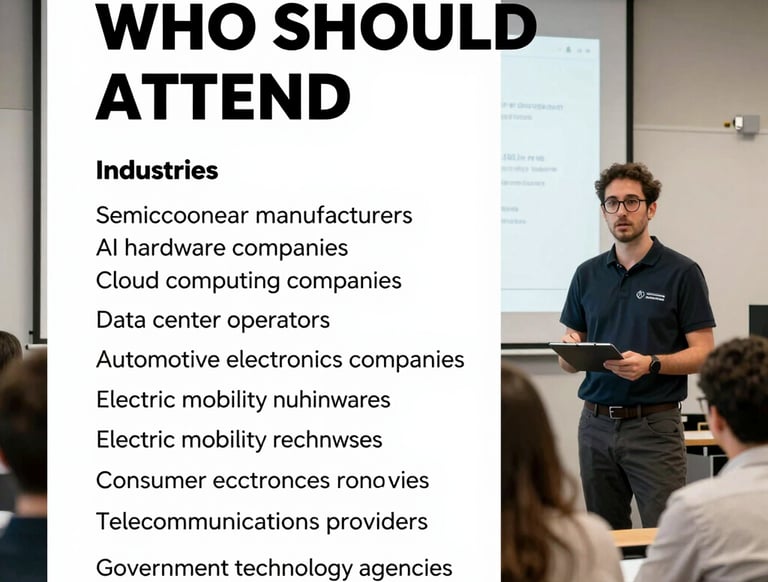 A diverse group of industry professionals engaged in a tech conference discussion.