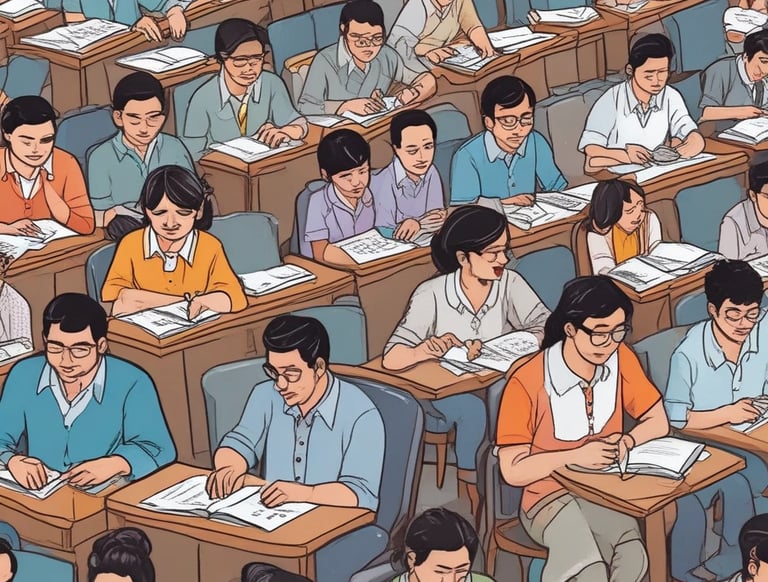 A diverse team of consultants collaborating around a table with laptops and notes.