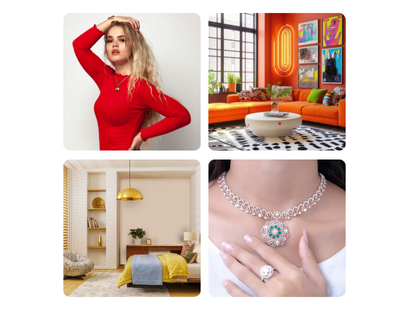 Collage of top Pinterest niches including fashion, jewelry, home decor, and furniture brands