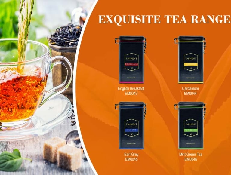 EMINENT excuisit Range of tea with cup of tea