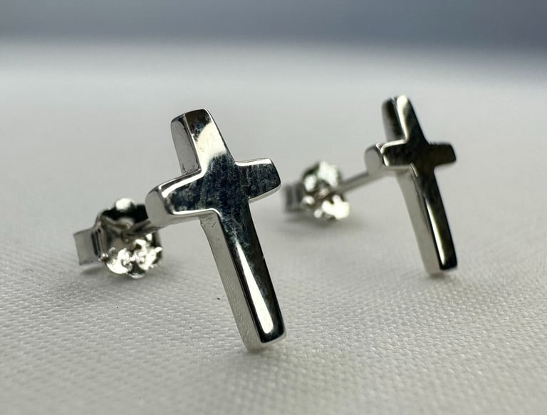 Thick Cross Stud Sterling Silver Earrings