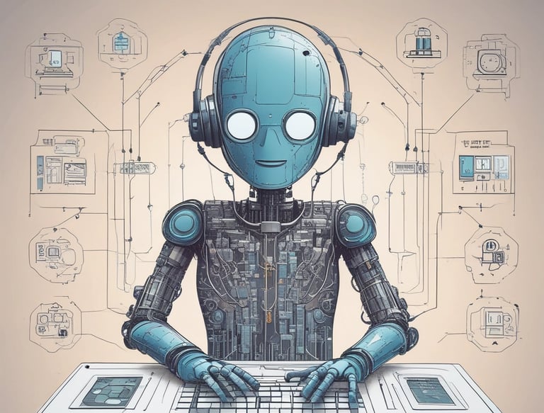 A grey processor chip with the letters 'AI' prominently displayed in blue, set against a subtle background with faint outlines of a map.