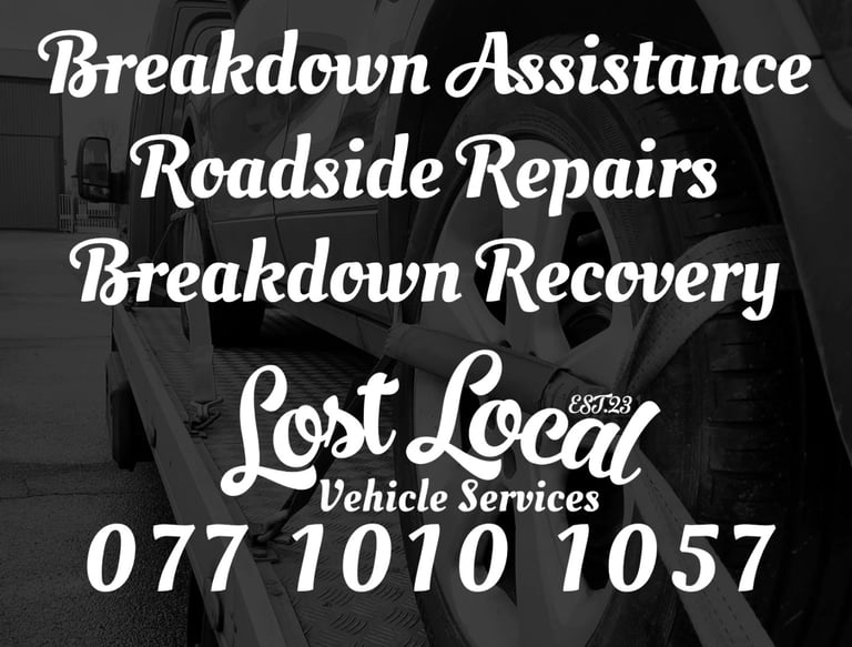 a broken car with the words lostlocal recovery roadside repairs breakdown assistance recovery