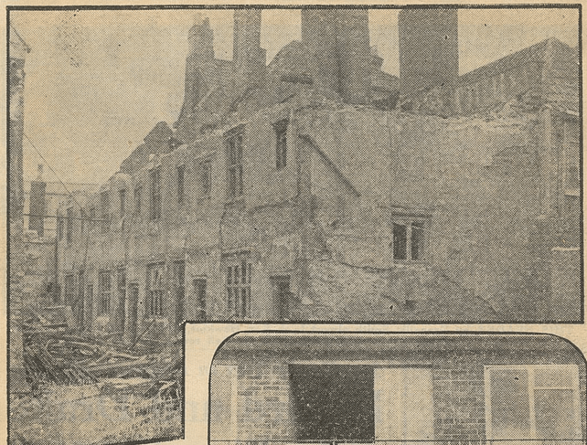 Newspaper cutting from 1959 showing the Bristol Blitz bomb damage to the Old Market Almshouses.