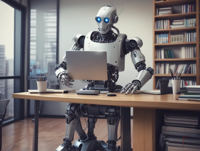 AI at computer desk