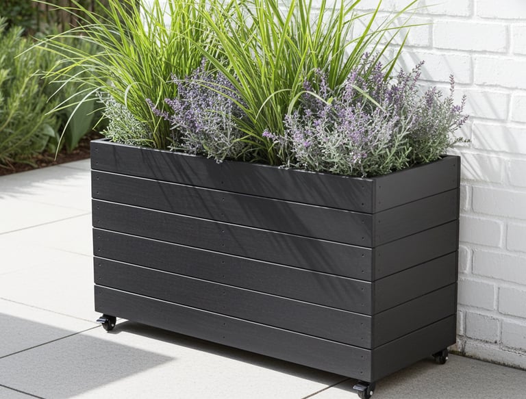 large planter on wheels elegant wooden planter painted in blacke made from wood plant box garden outdoor through