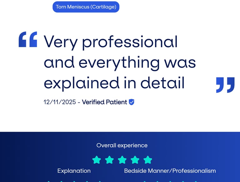 “Screenshot of a real patient review praising Gillani Knee Clinic’s expert knee surgery .