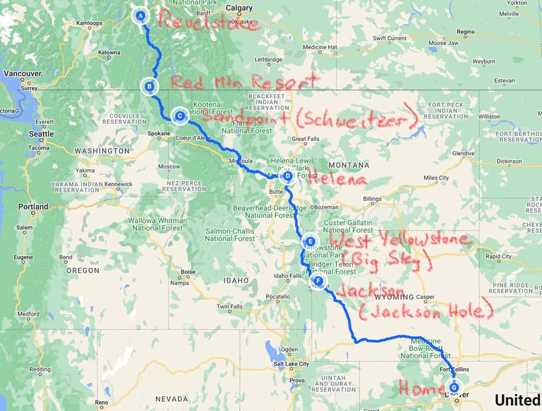 Route from Revelstoke to Longmont