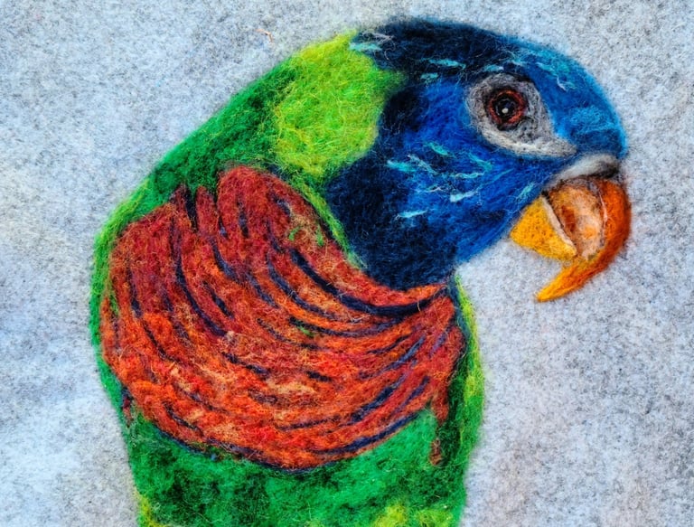needle felted picture of a parrot