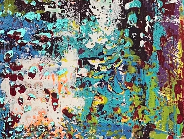 Acryl Bild Gemälde abstrakt  blau grün rot weiß