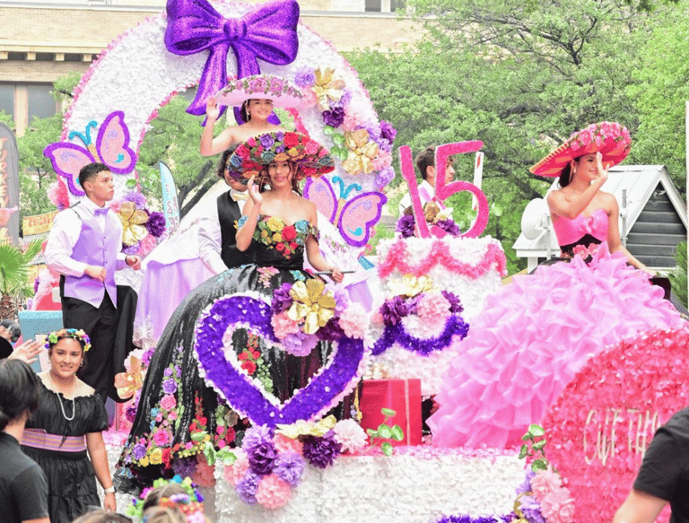 Alamo Bridal with a Parade Float full of Quinceanera Dresses