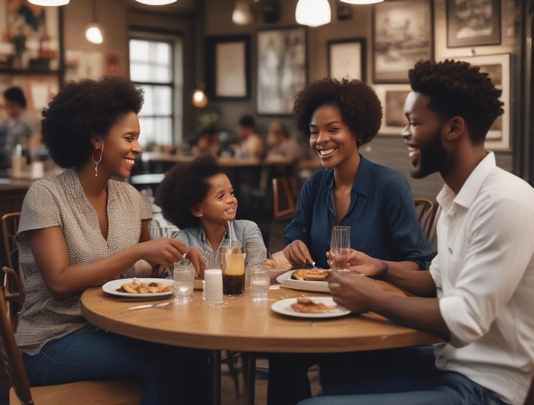 Cozy interior of Kiya's Kitchen & Catering with warm lighting and rustic decor.