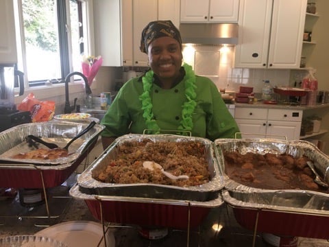Chef T Proudly showing off her creation.