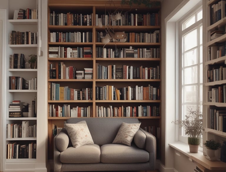 A pastel-toned flat lay of an open fiction book box with soft pink accents and whimsical bookmarks.