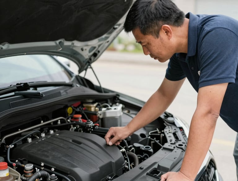 A driver attentively navigating city streets with clear traffic signs visible.