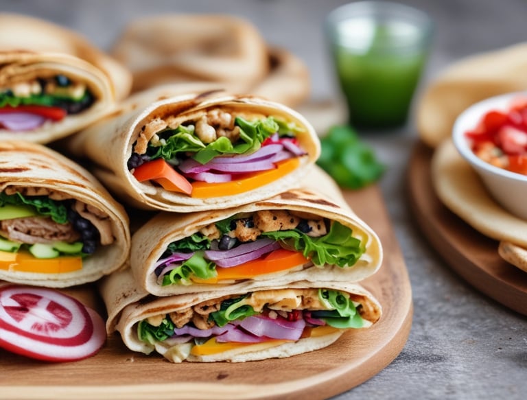 Smiling customer enjoying a pratawrap at a cozy kitchen table.