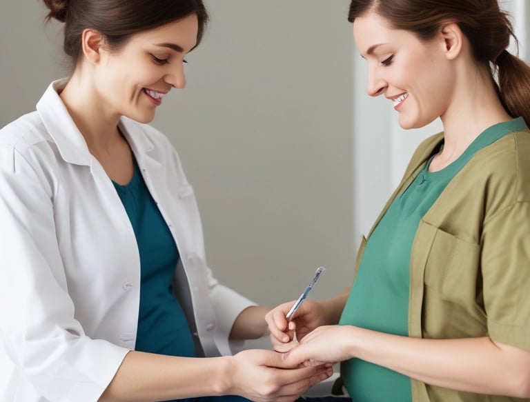 Friendly nurse assisting a patient in a modern clinic setting.