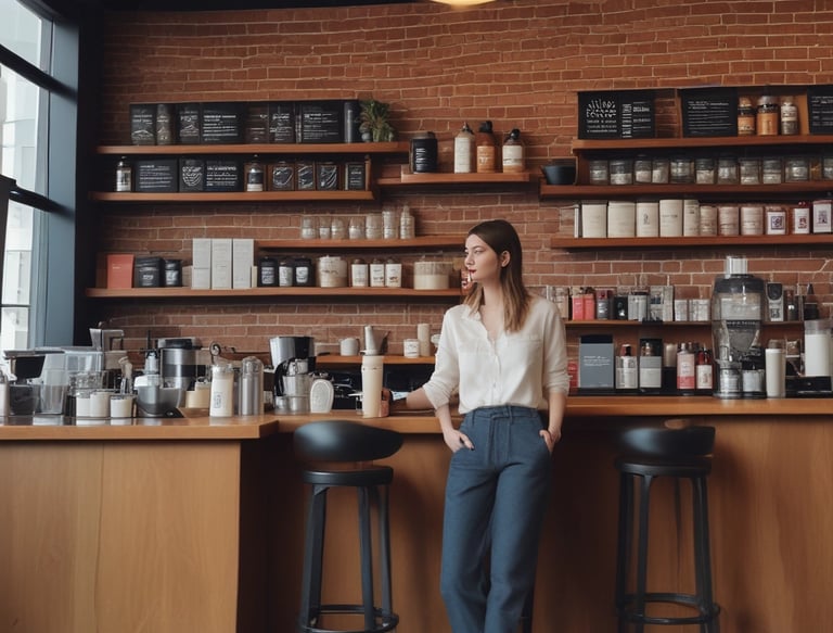 Smiling woman holding a coffee cup, enjoying a sunny morning outdoors.