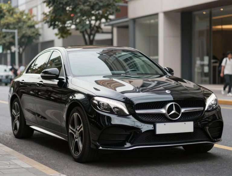 Close-up of a sleek imported vehicle with a personalized license plate.